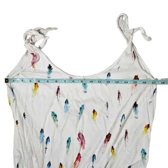 Swildens Beach Cover Up Dress, White W/ Colorful Feathers, Small - Picture 7 of 9